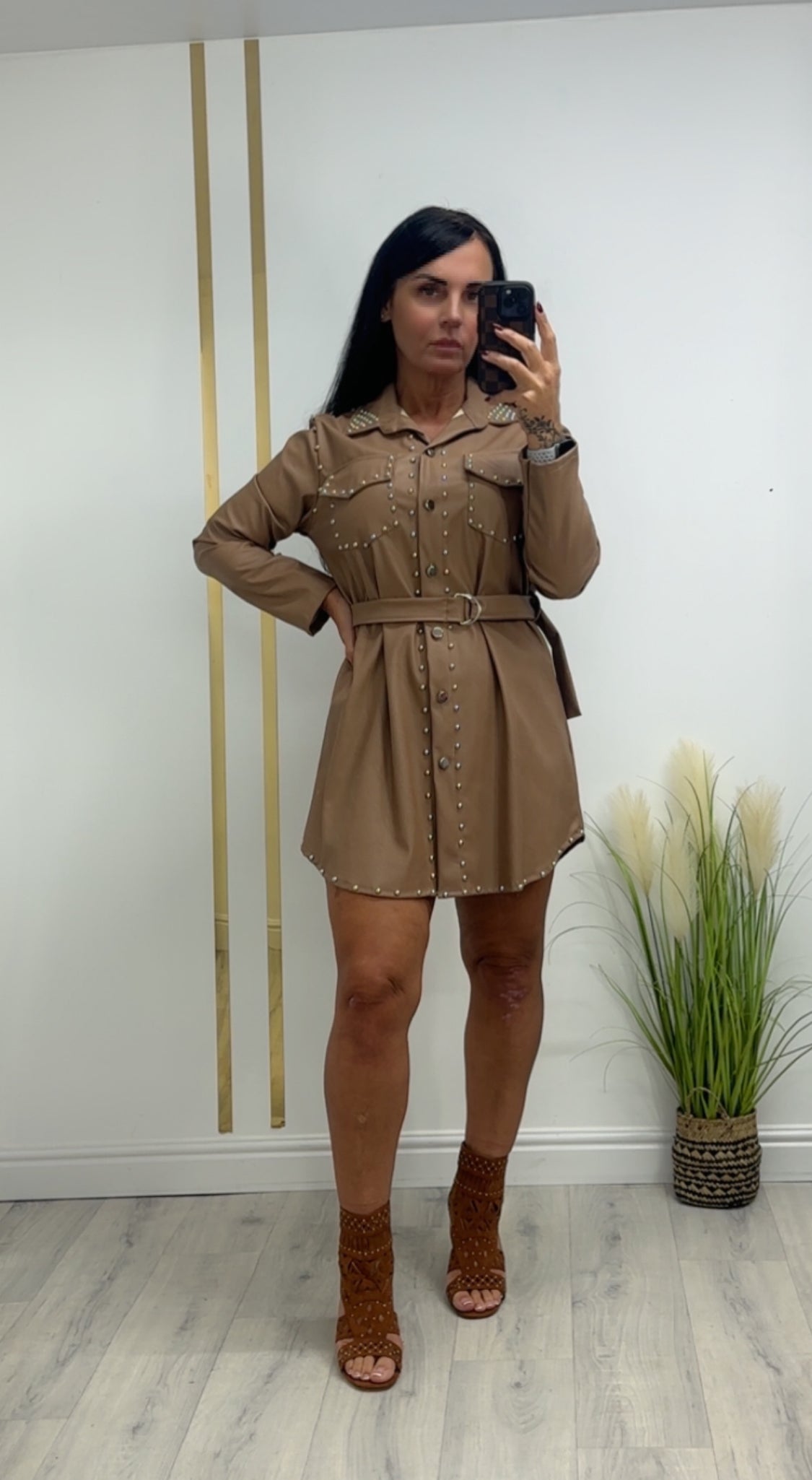 Pu belted dress