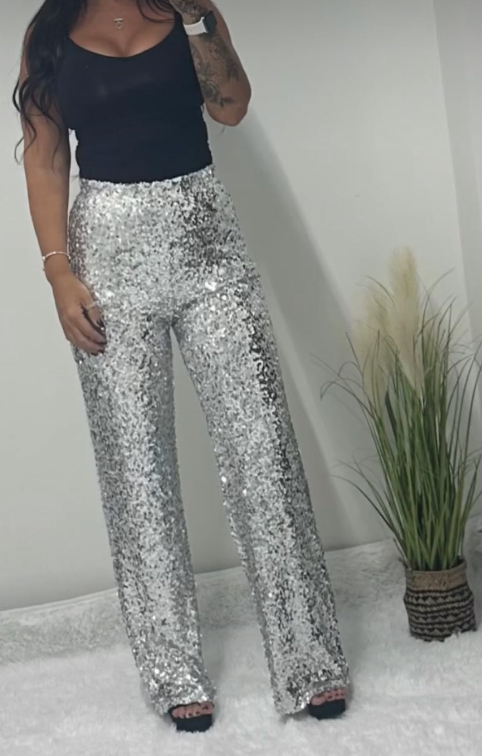 Sequin wide leg pants