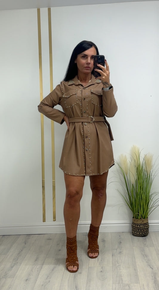 Pu belted dress
