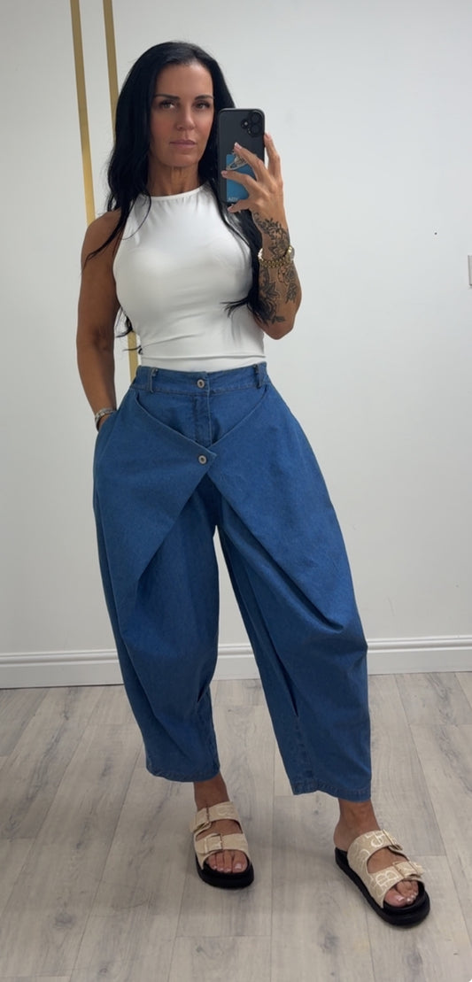 Wrap Front Denim Pants