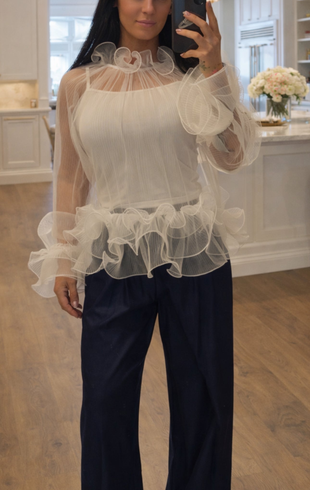 Fleur sheer ruffle blouse